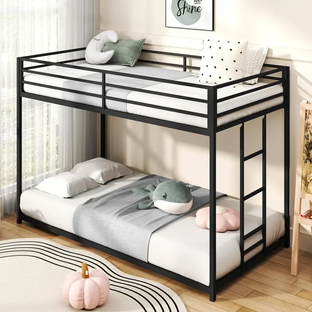 Twin Over Twin Bunk Bed Metal Low Profile Bunkbeds with Full-Length Guardrail and Ladder
Twin Over Twin Bunk Bed Metal Low Profile Bunkbeds with Full-Length Guardrail and Ladder