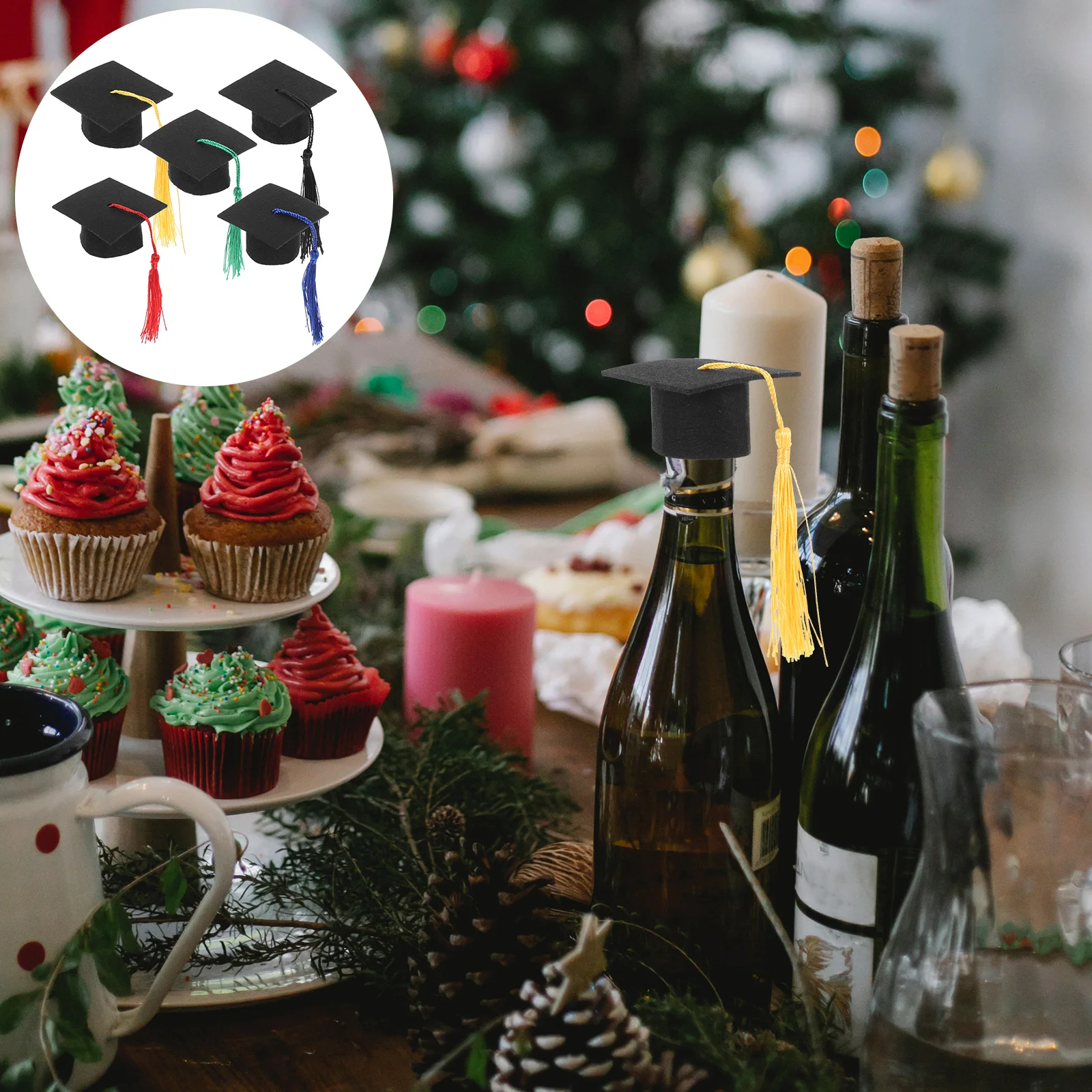 5Pcs Mini Graduation Wine Bottle Decorative Tassel Doctorial Hat Cap Red Black Green Yellow Dark Blue Party Holiday Table
5Pcs Mini Graduation Wine Bottle Decorative Tassel Doctorial Hat Cap Red Black Green Yellow Dark Blue Party Holiday Table