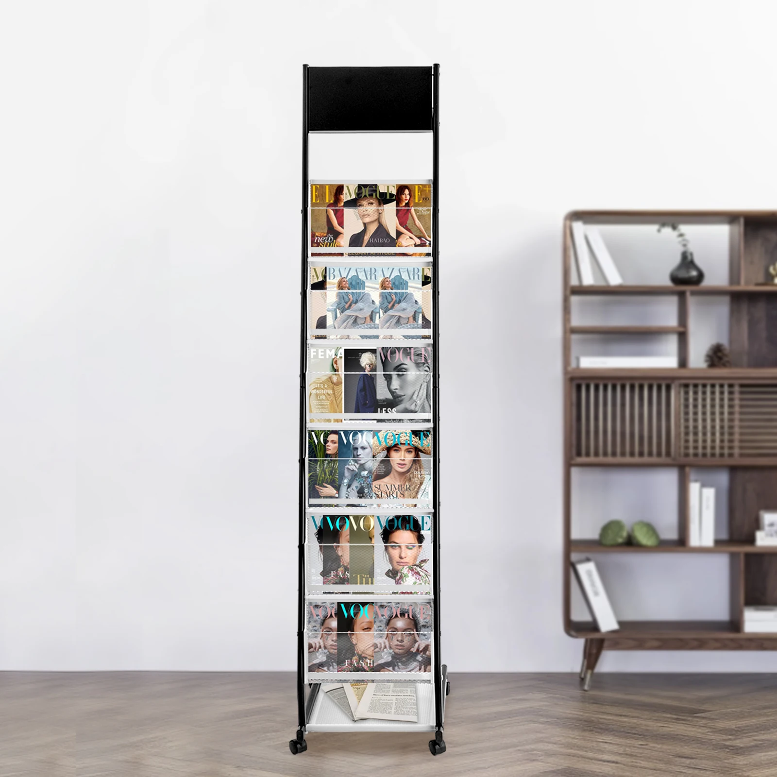 6-Tier Rolling Magazine Rack W/ Wheels - Floor Standing Metal Book & Brochure Organizer - 110 Lbs Capacity, 2 Locking Casters
6-Tier Rolling Magazine Rack W/ Wheels - Floor Standing Metal Book & Brochure Organizer - 110 Lbs Capacity, 2 Locking Casters
