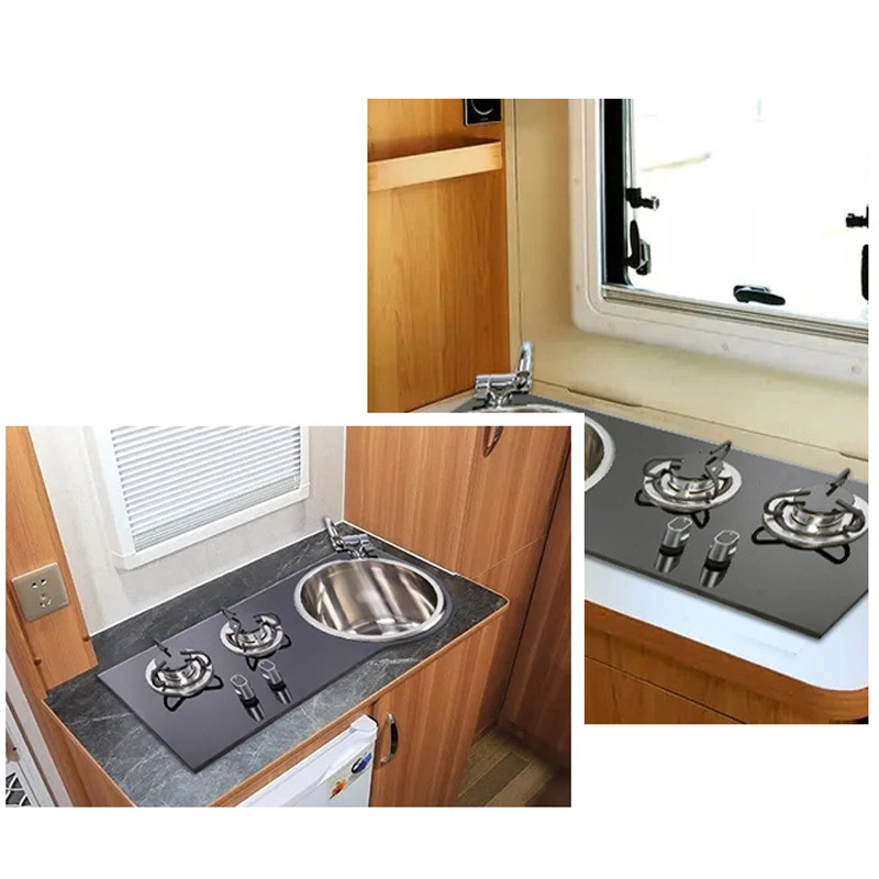 Household gas stove RV camper glass table with sink integrated stainless steel gas stove GR-B216A
Household gas stove RV camper glass table with sink integrated stainless steel gas stove GR-B216A