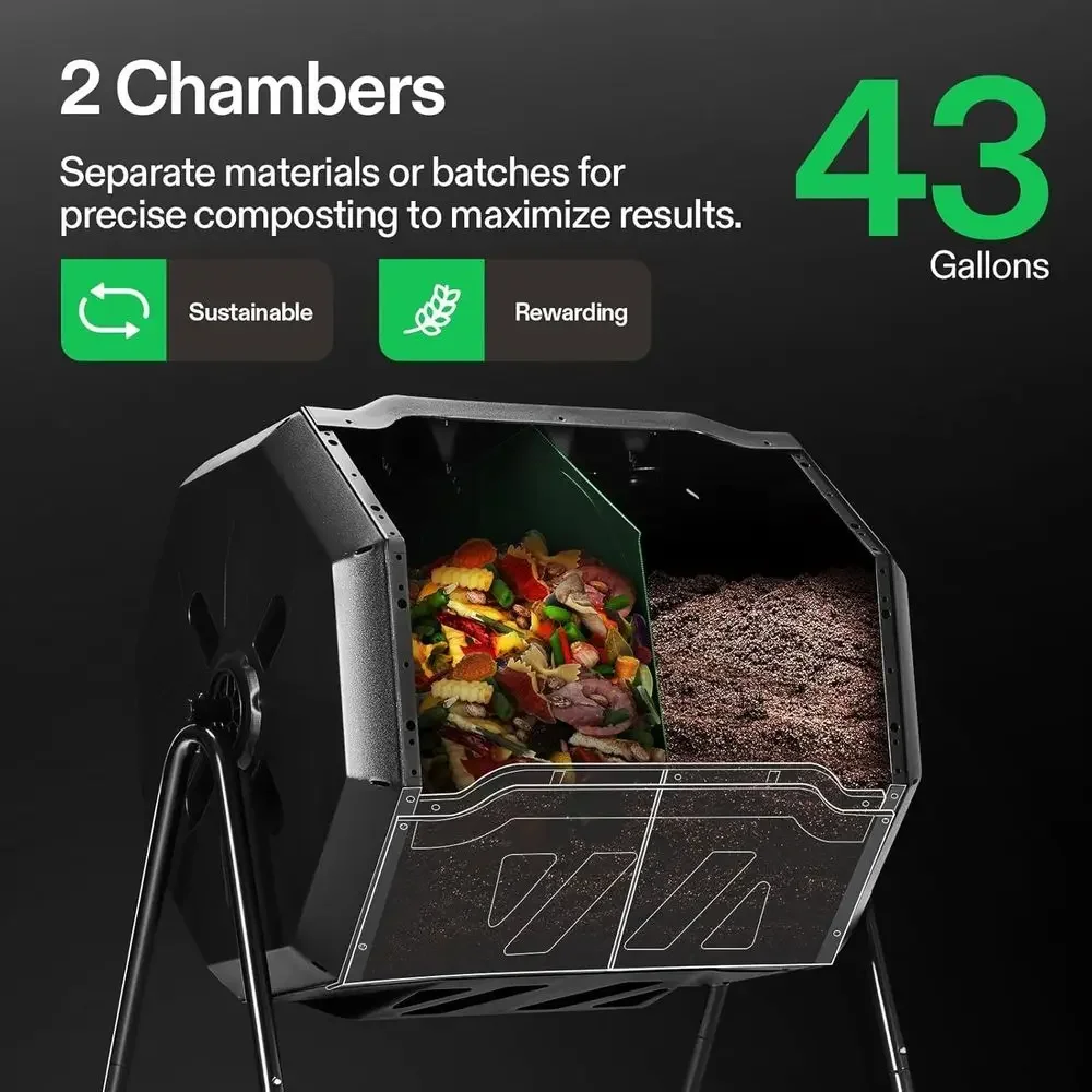 Outdoor Tumbling Compost Bin 43 Gallon Dual Rotating with Black Door for Gardening And Lawn Care
Outdoor Tumbling Compost Bin 43 Gallon Dual Rotating with Black Door for Gardening And Lawn Care