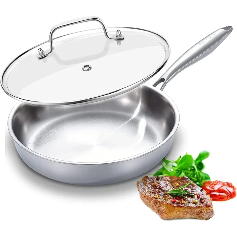 Tri-Ply Stainless Steel Skillet, 12 Inch Frying Pan with Lid, Compatible with All Cooktops Up to 600, Fast & Even Heat,
Tri-Ply Stainless Steel Skillet, 12 Inch Frying Pan with Lid, Compatible with All Cooktops Up to 600, Fast & Even Heat,