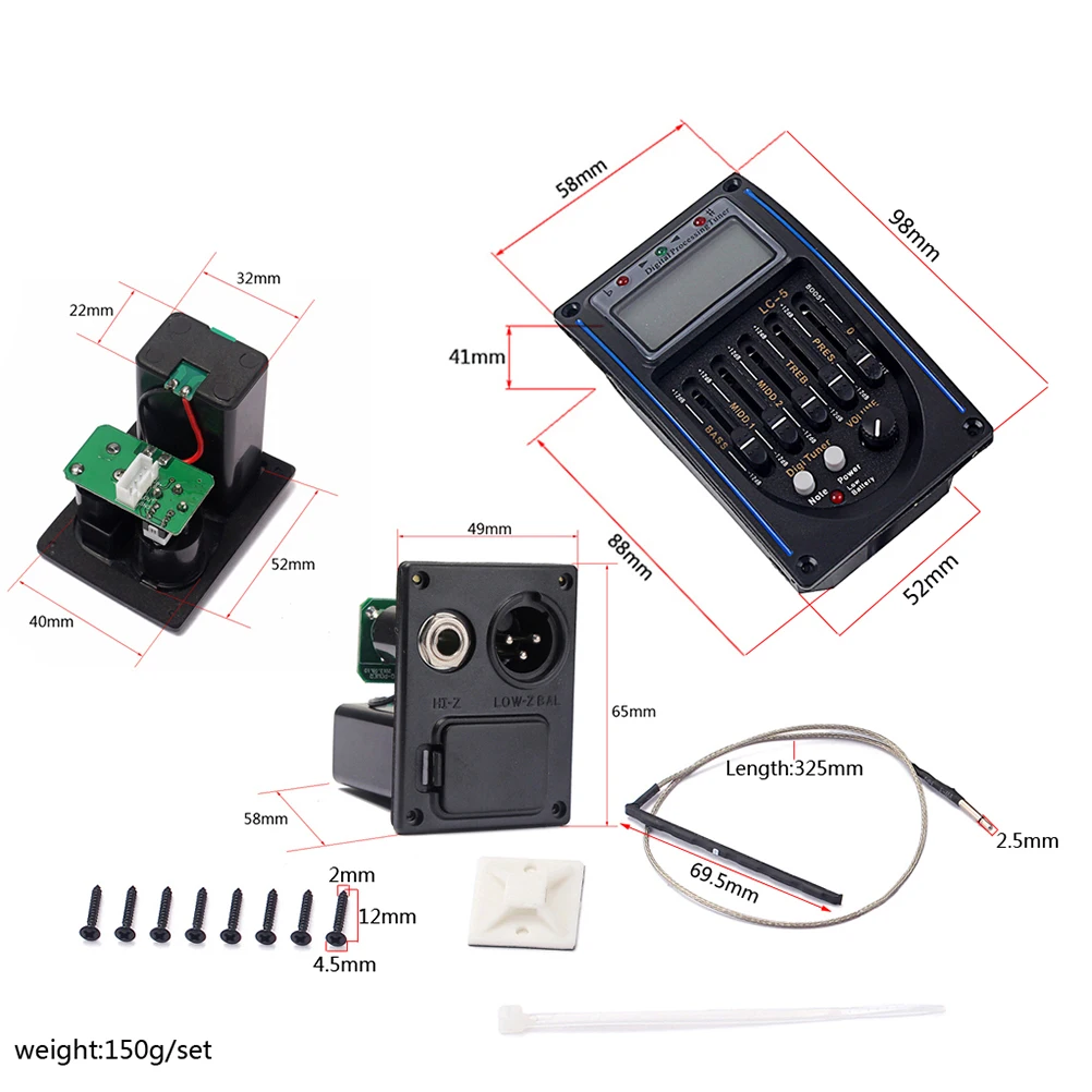 Pickup Preamp Piezo 4 Bands EQ Equalizer Guitar Pickups Electric Guitarra Tuner System Metronome LCD Bass Treble
Pickup Preamp Piezo 4 Bands EQ Equalizer Guitar Pickups Electric Guitarra Tuner System Metronome LCD Bass Treble