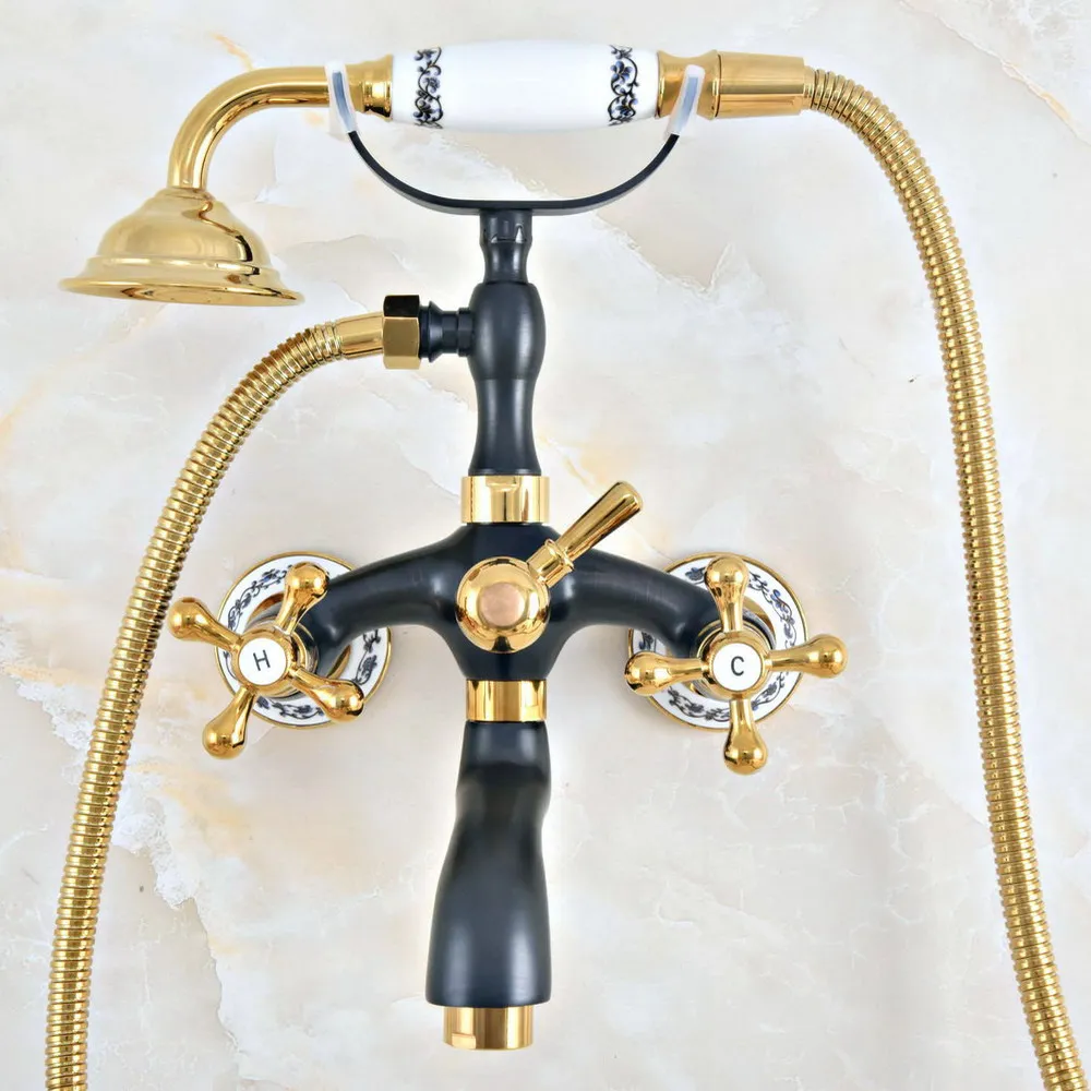 Black Gold Color Brass Wall Mounted Swive Spout Tub Mixer Tap with Handshower Handheld Bath Shower Mixer Water Set Lna405
Black Gold Color Brass Wall Mounted Swive Spout Tub Mixer Tap with Handshower Handheld Bath Shower Mixer Water Set Lna405