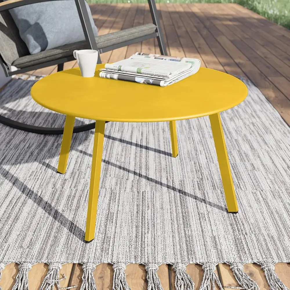 Outdoor Side Table, 28-Inch Powder Coated Steel Round Coffee Table For Porch, Deck, Balcony, Poolside, Yellow
Outdoor Side Table, 28-Inch Powder Coated Steel Round Coffee Table For Porch, Deck, Balcony, Poolside, Yellow