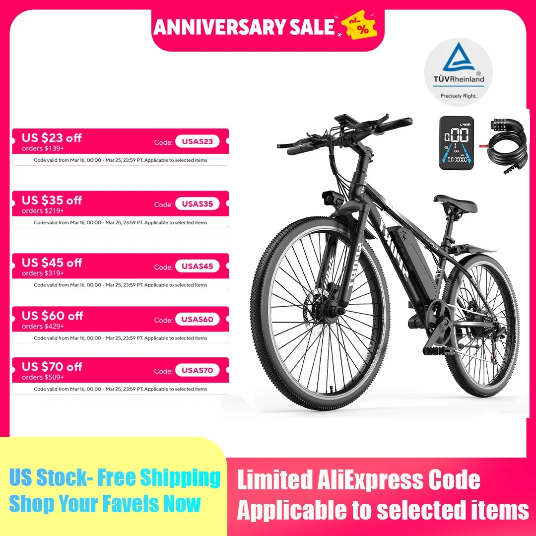 Electric Bike for Adults, 1000W Peak Mountain Ebike with 25 MPH, 65 Miles Range, 7 Speeds, 48V 10Ah Removable Battery 26" Ebike
Electric Bike for Adults, 1000W Peak Mountain Ebike with 25 MPH, 65 Miles Range, 7 Speeds, 48V 10Ah Removable Battery 26" Ebike
