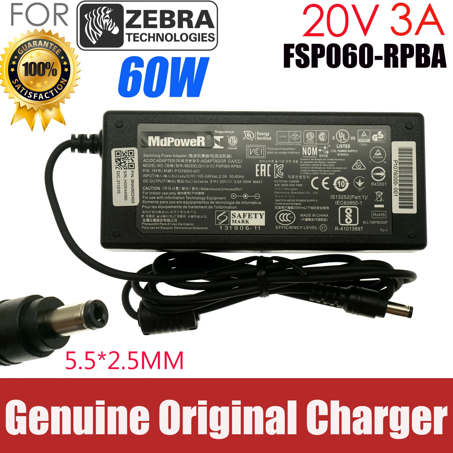 Original FSP060-RPBA Switchin Power Adapter 20V 3A 60W Charger For Zebra TLP2824 Plus LP2824 TLP2844 TLP3844 TLP3842 Printer
Original FSP060-RPBA Switchin Power Adapter 20V 3A 60W Charger For Zebra TLP2824 Plus LP2824 TLP2844 TLP3844 TLP3842 Printer