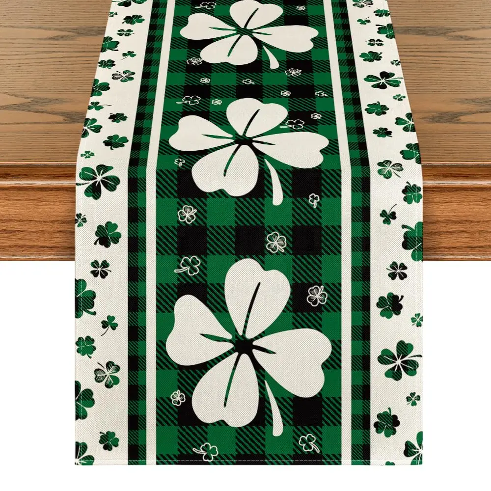 Скатерть-дорожка с клеверами и клетчатым узором Green Clover Buffalo Plaid к Дню Святого Патрика, сезонное украшение для кухонного и обеденного стола для дома
Скатерть-дорожка с клеверами и клетчатым узором Green Clover Buffalo Plaid к Дню Святого Патрика, сезонное украшение для кухонного и обеденного стола для дома