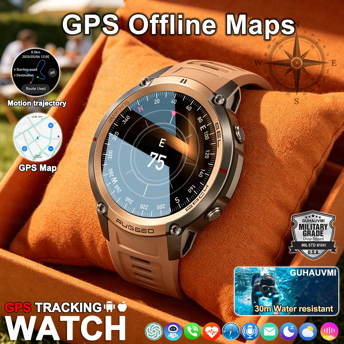 New Rugged GPS MAP Smart Watch 500mAh Battery 170 Sport Modes 10ATM Waterproof Bt Call AMOLED Display Fitness Outdoor Man watch
New Rugged GPS MAP Smart Watch 500mAh Battery 170 Sport Modes 10ATM Waterproof Bt Call AMOLED Display Fitness Outdoor Man watch