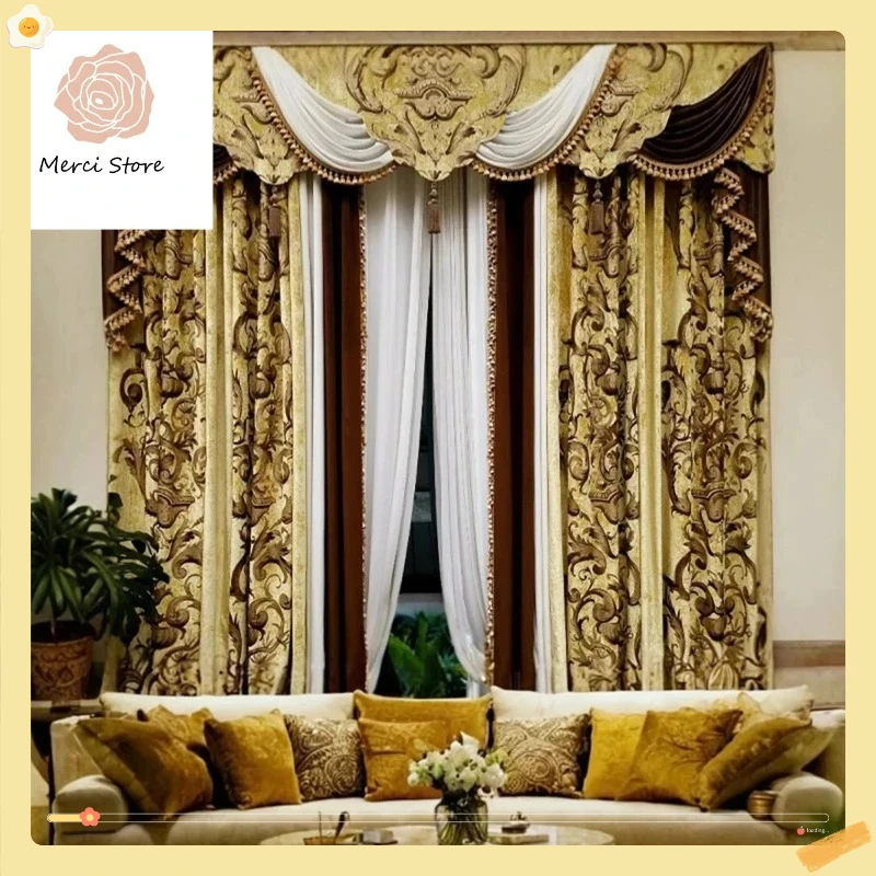 French Rococo Imported Silk Velvet Curtains for Living Room Bedroom Villa Custom High End Luxury Drapes Tulle and Valance
French Rococo Imported Silk Velvet Curtains for Living Room Bedroom Villa Custom High End Luxury Drapes Tulle and Valance