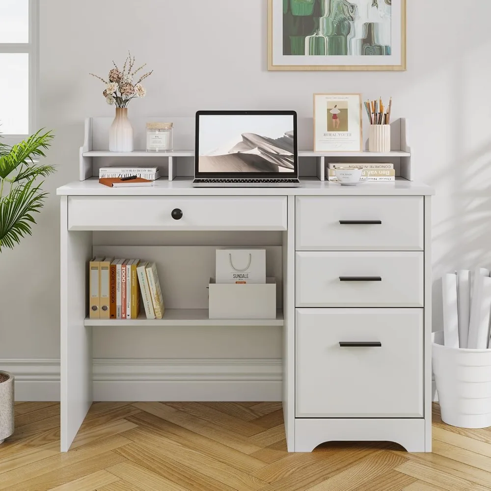 White Desk with Drawers, 44 Inch Farmhouse Desk with File Drawer, Computer Desk with Monitor Stand, Wood Table with Drawers
White Desk with Drawers, 44 Inch Farmhouse Desk with File Drawer, Computer Desk with Monitor Stand, Wood Table with Drawers
