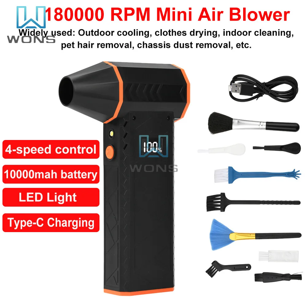 Mini Violent Air Blower 180000RPM High Speed Turbo Jet Fan with High Air Volume Brushless Charging Handheld Outdoor Car Fan
Mini Violent Air Blower 180000RPM High Speed Turbo Jet Fan with High Air Volume Brushless Charging Handheld Outdoor Car Fan