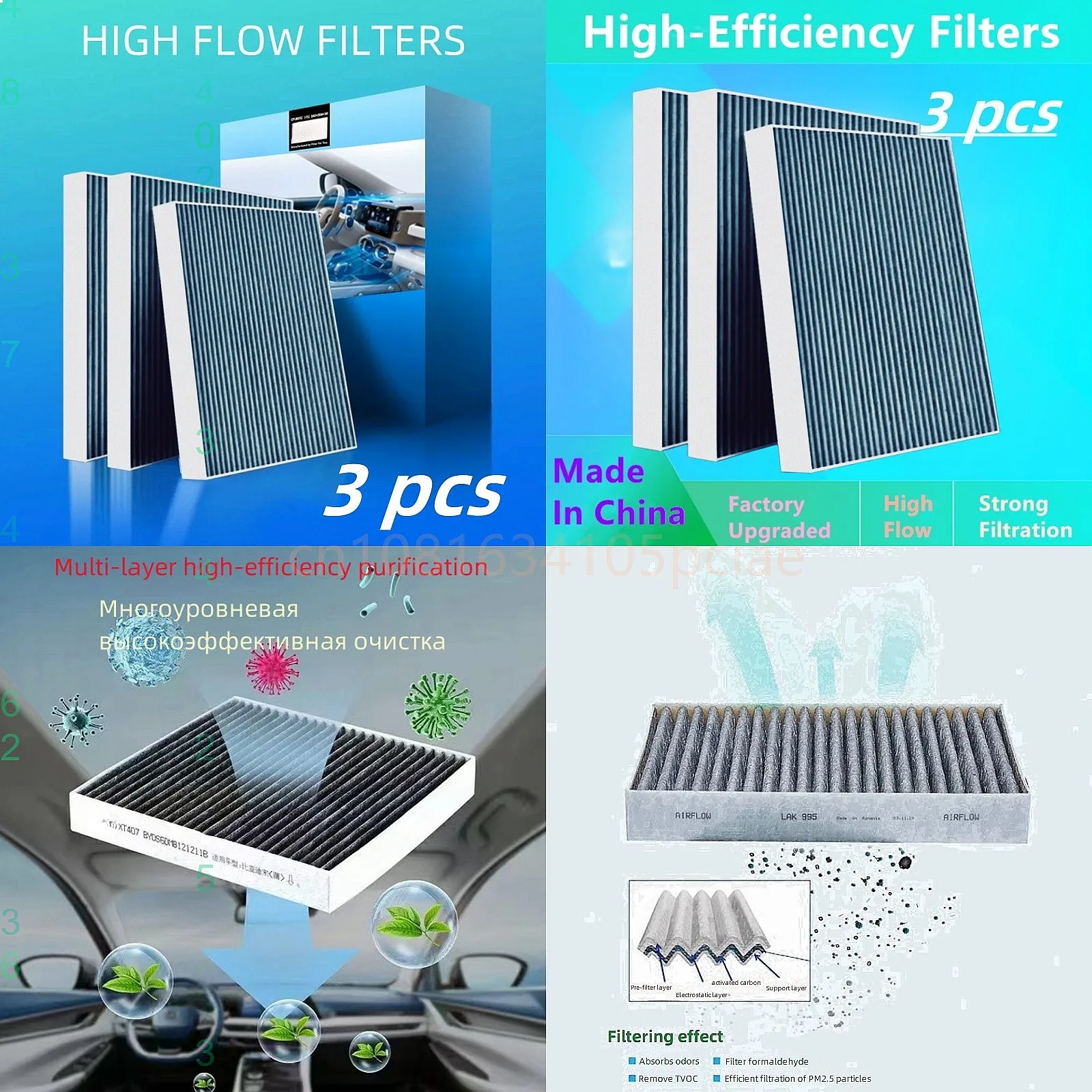 3 Pcs For Hiphi X Cabin Air Filter Electric Car 2021-2024 Auto Parts T1306
3 Pcs For Hiphi X Cabin Air Filter Electric Car 2021-2024 Auto Parts T1306