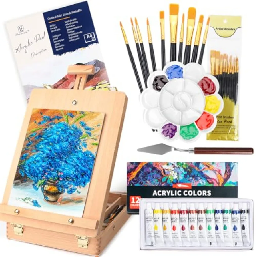 Tabletop Art Easel Box Set, 26 PCS Painting Kit for Adult Artists and Beginners, Easel Stand with 12 Acrylic Paints, 12 Sheets
Tabletop Art Easel Box Set, 26 PCS Painting Kit for Adult Artists and Beginners, Easel Stand with 12 Acrylic Paints, 12 Sheets