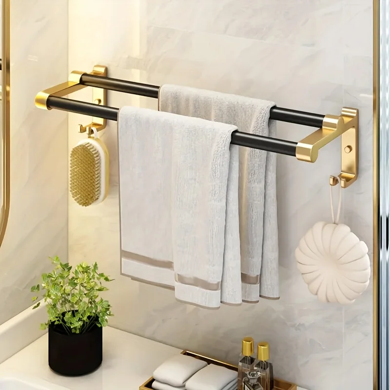 Modern Aluminum Double Towel Bar - Black & Gold Drill-Mounted Bathroom Rack, Space-Saving Towel Holder for Home Bathroom
Modern Aluminum Double Towel Bar - Black & Gold Drill-Mounted Bathroom Rack, Space-Saving Towel Holder for Home Bathroom