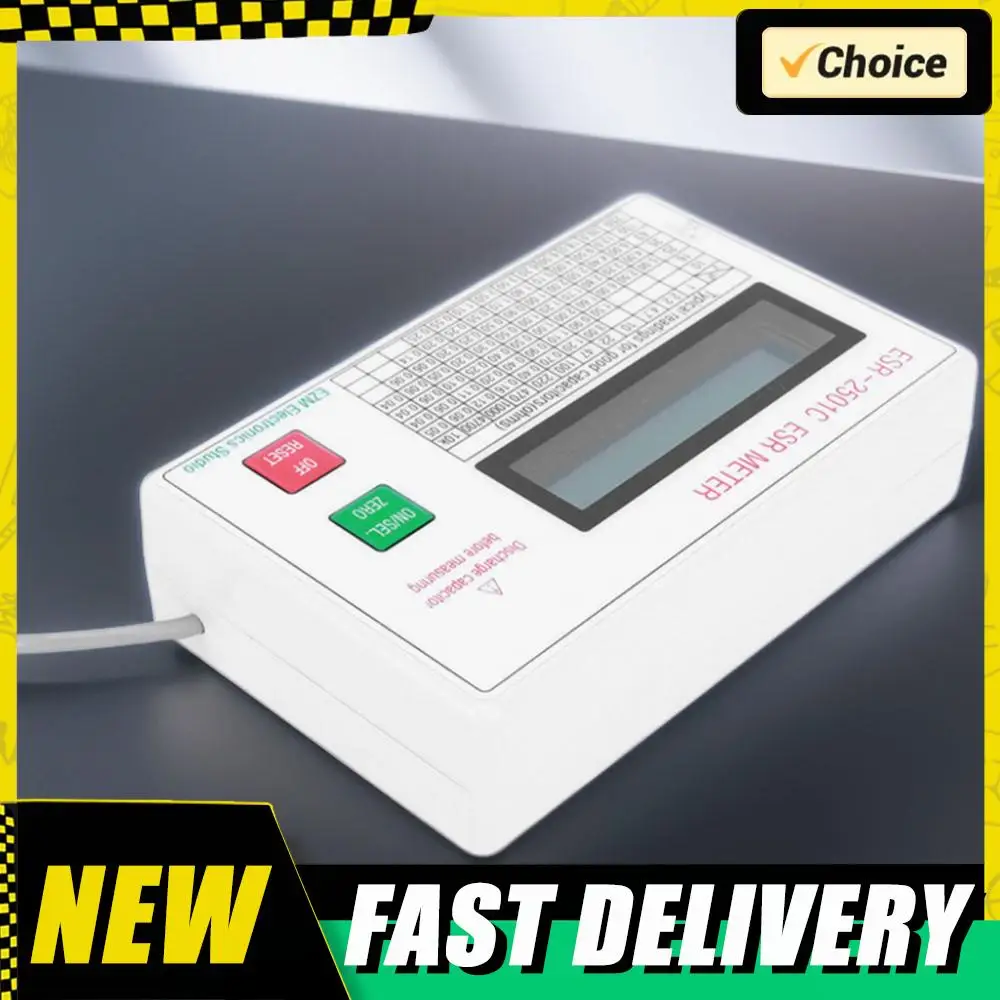 ESR DCR Tester Test In Circuit Capacitance Meter W/ Test Leads Clip Battery LCD Display ESR Meter Smart Shutdown Function