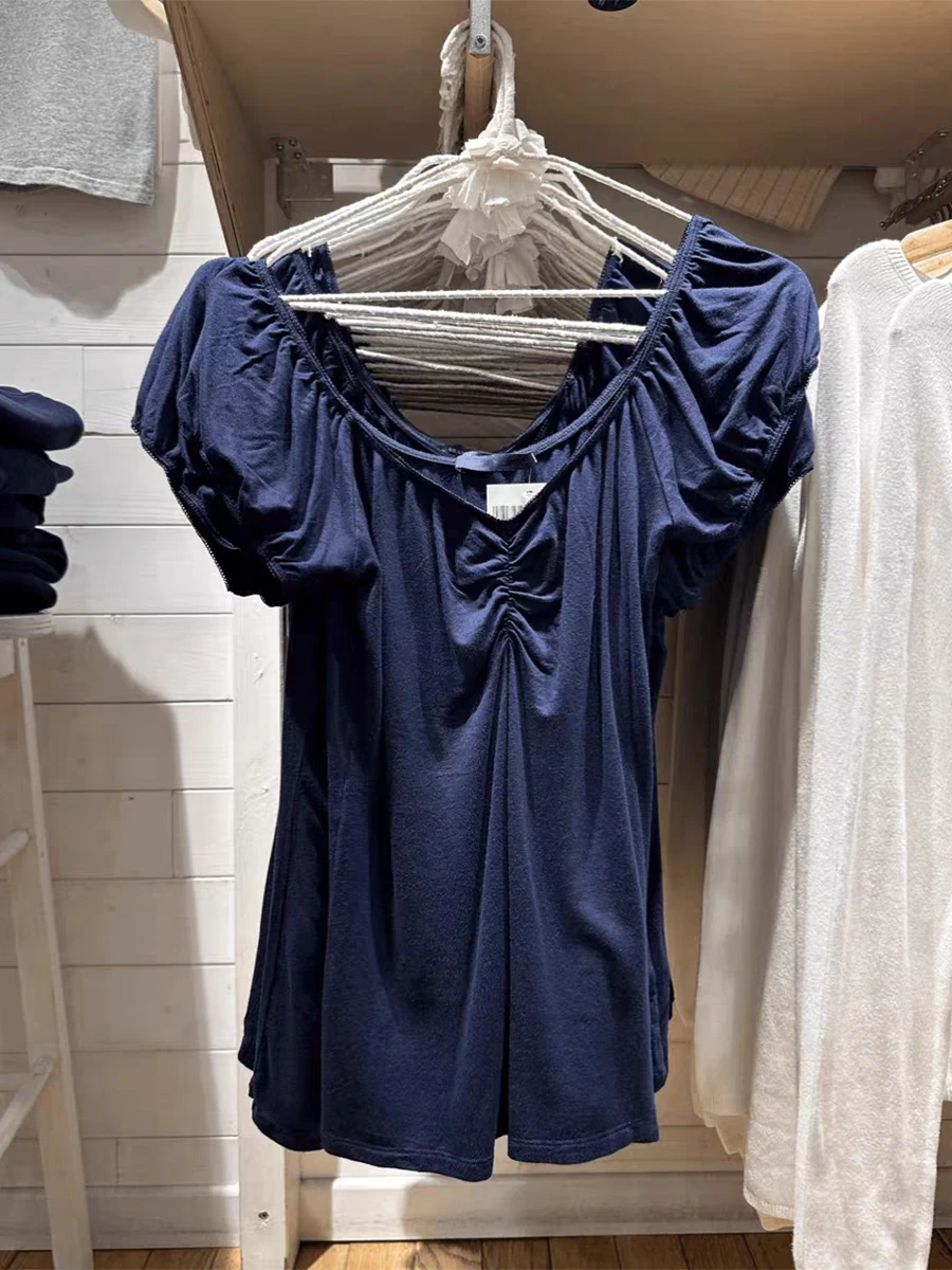 Folds Navy Lace Trim Slim T-shirts Women Summer V-neck Short Puff Sleeve Simple Tees Y2k Vintage Solid Slim T Shirt Woman Tops
Folds Navy Lace Trim Slim T-shirts Women Summer V-neck Short Puff Sleeve Simple Tees Y2k Vintage Solid Slim T Shirt Woman Tops