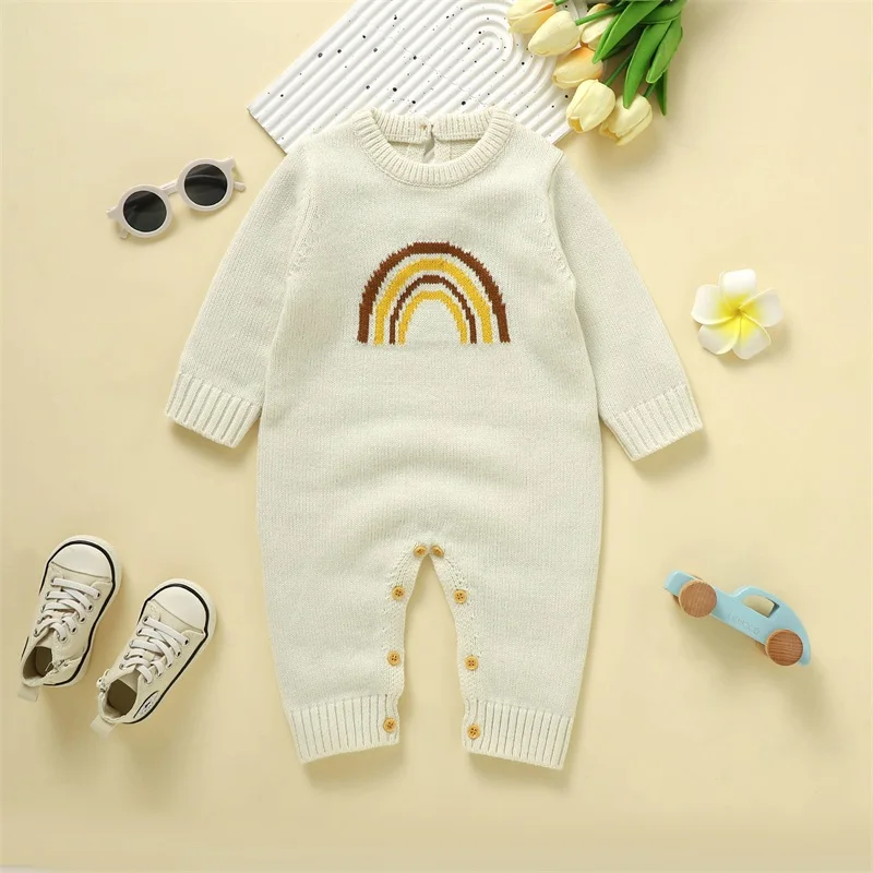 Baby Girls Casual Crewneck Romper Long Sleeve Rainbow Print Knit Sweater Jumpsuit
Baby Girls Casual Crewneck Romper Long Sleeve Rainbow Print Knit Sweater Jumpsuit