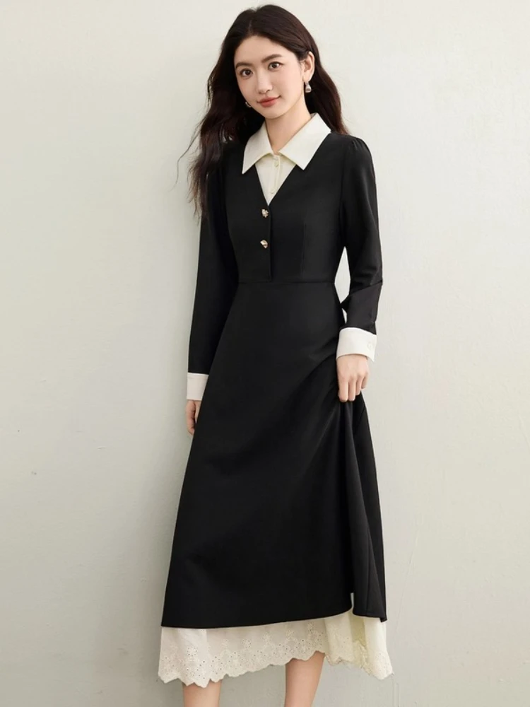 SENTUBILA Women's Long Dress 2025 Autumn New Collection Turn-Down Collar A-line Dress Elegant Lace Panel Dresses 153LI2737
SENTUBILA Women's Long Dress 2025 Autumn New Collection Turn-Down Collar A-line Dress Elegant Lace Panel Dresses 153LI2737
