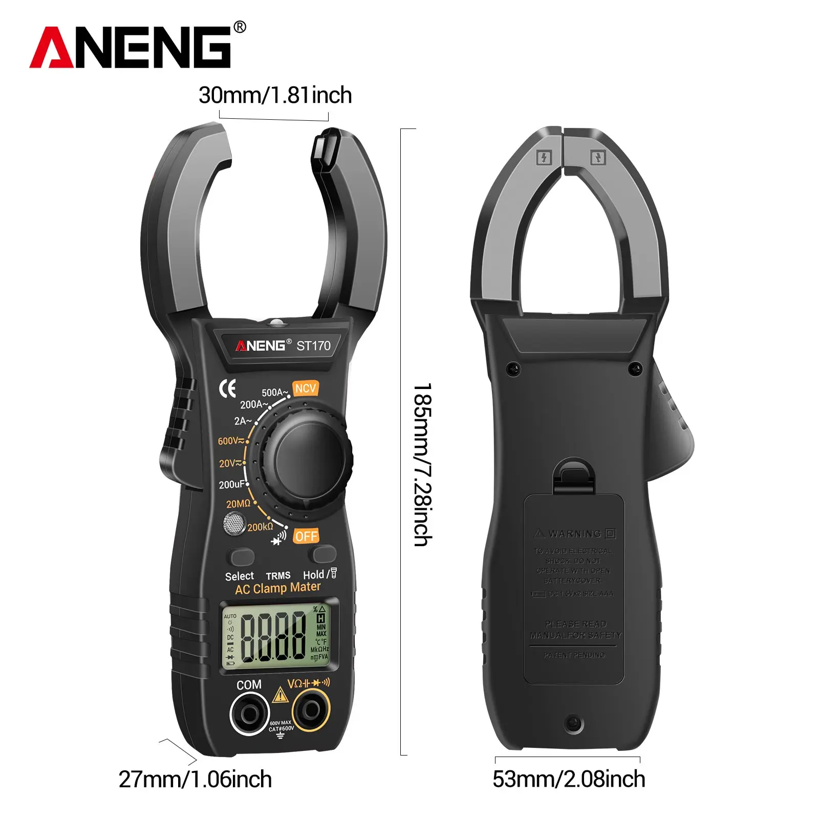 ANENG ST170 Anti Burn Clamp Gauge 500A High Current 20M Ω Resistance Measurement Electrical Maintenance and Inspection Table
ANENG ST170 Anti Burn Clamp Gauge 500A High Current 20M Ω Resistance Measurement Electrical Maintenance and Inspection Table