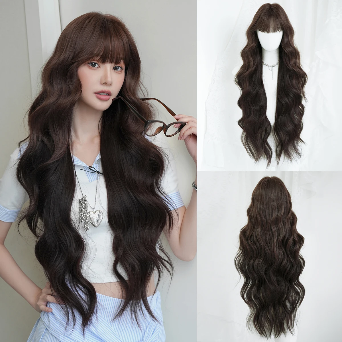 7JHH WIGS Long Water Wave Mocha Brown Wig for Women Synthetic Heat-Resistant Modest Fashion Wear and Go Wigs with Neat Bangs
7JHH WIGS Long Water Wave Mocha Brown Wig for Women Synthetic Heat-Resistant Modest Fashion Wear and Go Wigs with Neat Bangs