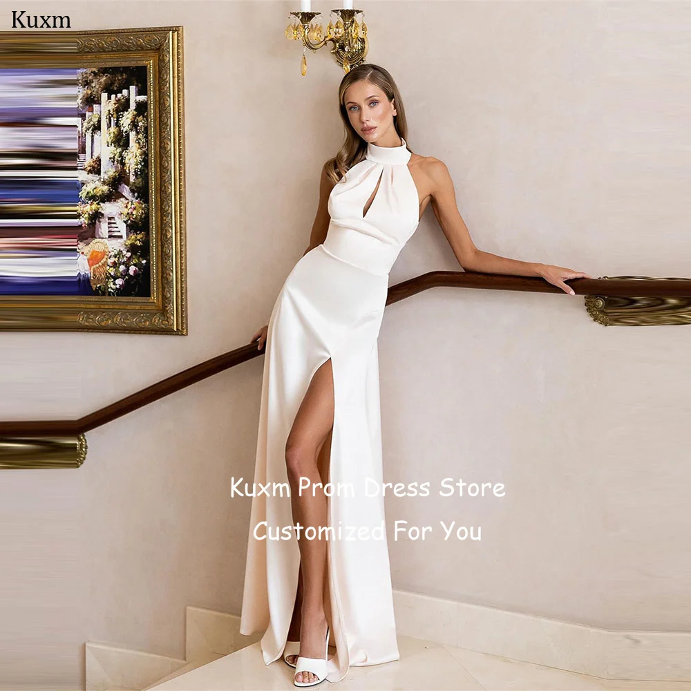 Kuxm Satin A Line Formal Wedding Dresses Bride High Neck Elegant High Slit Vestidos De Novia Sleeveless Party Attire Customized
Kuxm Satin A Line Formal Wedding Dresses Bride High Neck Elegant High Slit Vestidos De Novia Sleeveless Party Attire Customized