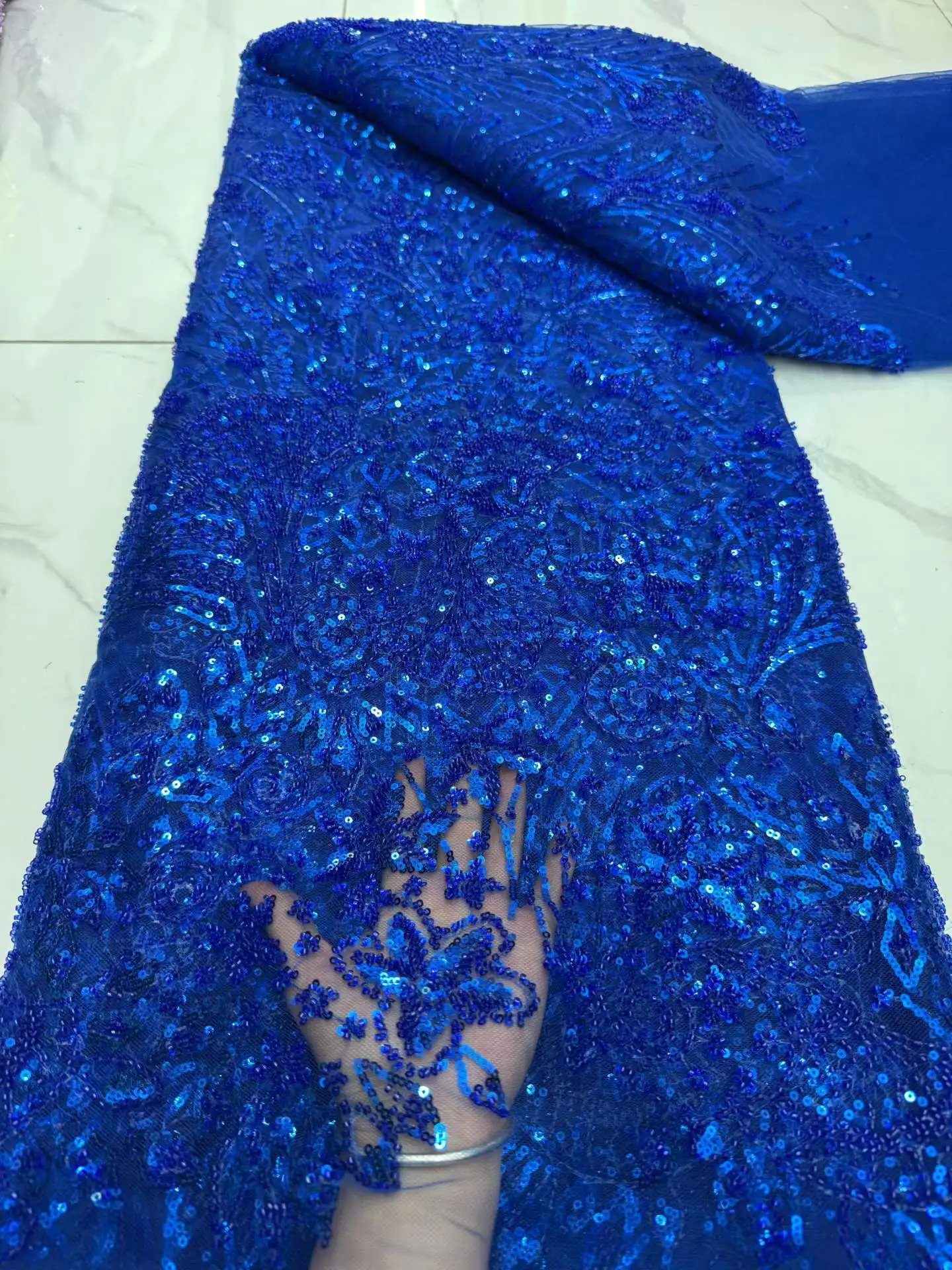 SJ Lace Sequins Blue Lace Fabric 2026 High Quality Luxury French African Beaded Lace Fabric Nigerian Embroidery Fabric For Dress
SJ Lace Sequins Blue Lace Fabric 2026 High Quality Luxury French African Beaded Lace Fabric Nigerian Embroidery Fabric For Dress