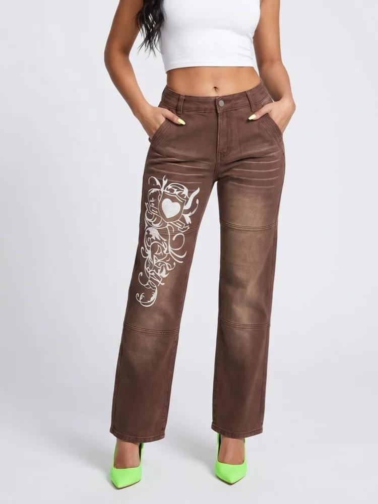 2026 Gothic Y2K Style Pattern Printed Vintage Brown Baggy Women's Jeans Pants For Woman Clothes Straight Low Rise Denim Trousers
2026 Gothic Y2K Style Pattern Printed Vintage Brown Baggy Women's Jeans Pants For Woman Clothes Straight Low Rise Denim Trousers