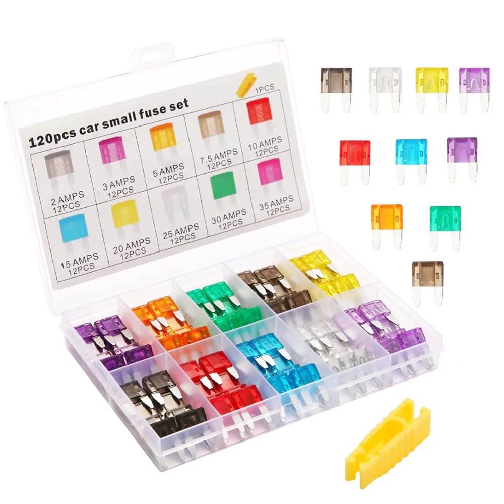 120 Pieces Mini Fuse Assortment Kit, Mini Blade Fuses for Truck, Marine, Motorcycle, Auto(2A/3A/5A/7.5A/10A/15A/20A/25A/30A/35A)
120 Pieces Mini Fuse Assortment Kit, Mini Blade Fuses for Truck, Marine, Motorcycle, Auto(2A/3A/5A/7.5A/10A/15A/20A/25A/30A/35A)