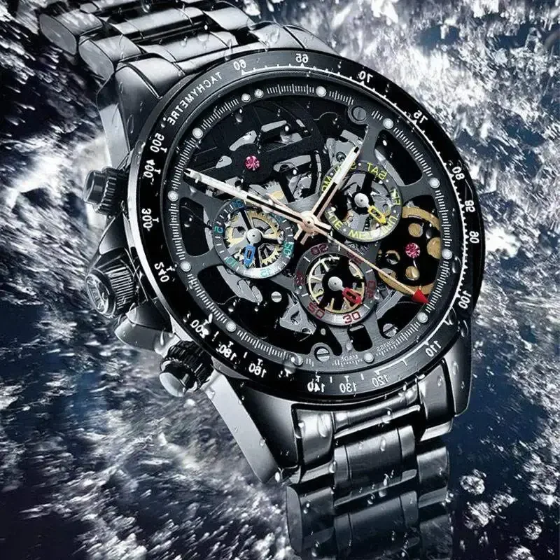 Ailang Automatic Mechanical Watches Black Technology Hollow Waterproof Calendar Multi-Function Wristwatch Stainless Steel
Ailang Automatic Mechanical Watches Black Technology Hollow Waterproof Calendar Multi-Function Wristwatch Stainless Steel