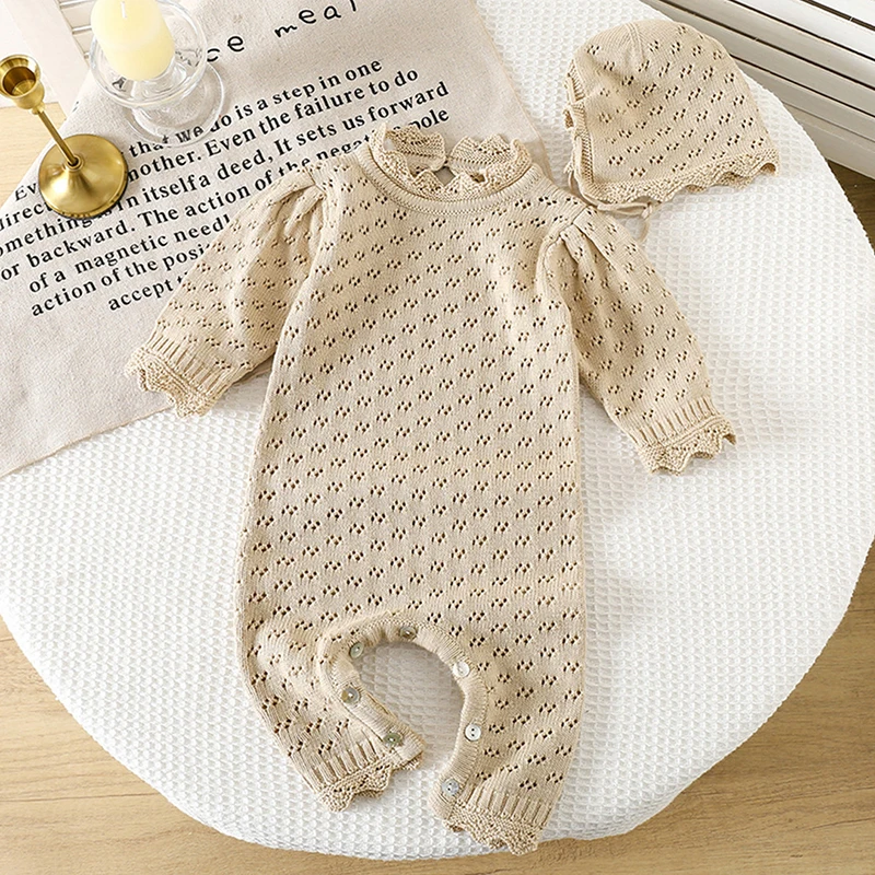 2025 New Autumn Infant Baby Girls Knitted Jumpsuit+Hat Long Sleeved Solid Color Hollow Out Toddler Baby Girl Knitted Romper
2025 New Autumn Infant Baby Girls Knitted Jumpsuit+Hat Long Sleeved Solid Color Hollow Out Toddler Baby Girl Knitted Romper
