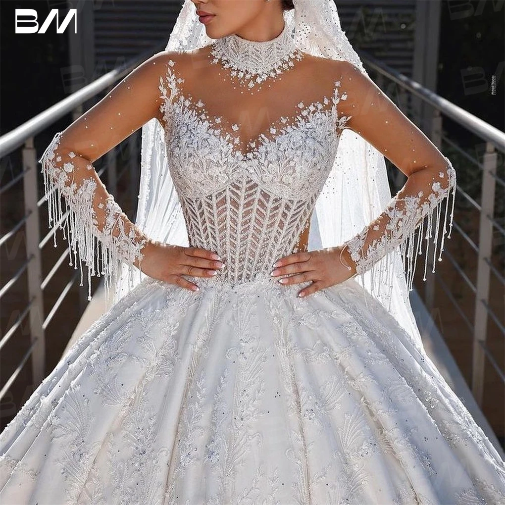 High Neck Luxury Ball Gown Wedding Dress Long Sleeve Beaded Tassel Lace Bride Dresses Luxury Women Bridal Gown Abito Da Sposa
High Neck Luxury Ball Gown Wedding Dress Long Sleeve Beaded Tassel Lace Bride Dresses Luxury Women Bridal Gown Abito Da Sposa