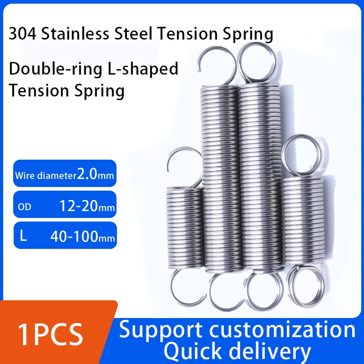 Double-Ring L-Shaped 304 Stainless Steel Tension Wire Diameter 2.0mm Outer Diameter 12-20mm L 40-100mm Spring Customization
Double-Ring L-Shaped 304 Stainless Steel Tension Wire Diameter 2.0mm Outer Diameter 12-20mm L 40-100mm Spring Customization