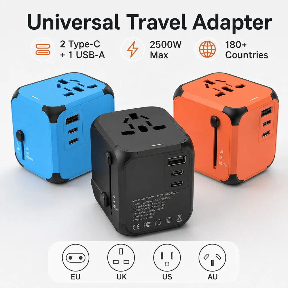 Universal Travel Adapter, Multi Plug 220v to 5v Outlet usb Type c Socket Multicontacto con usb y Corriente Charger For EU/UK/USA
Universal Travel Adapter, Multi Plug 220v to 5v Outlet usb Type c Socket Multicontacto con usb y Corriente Charger For EU/UK/USA