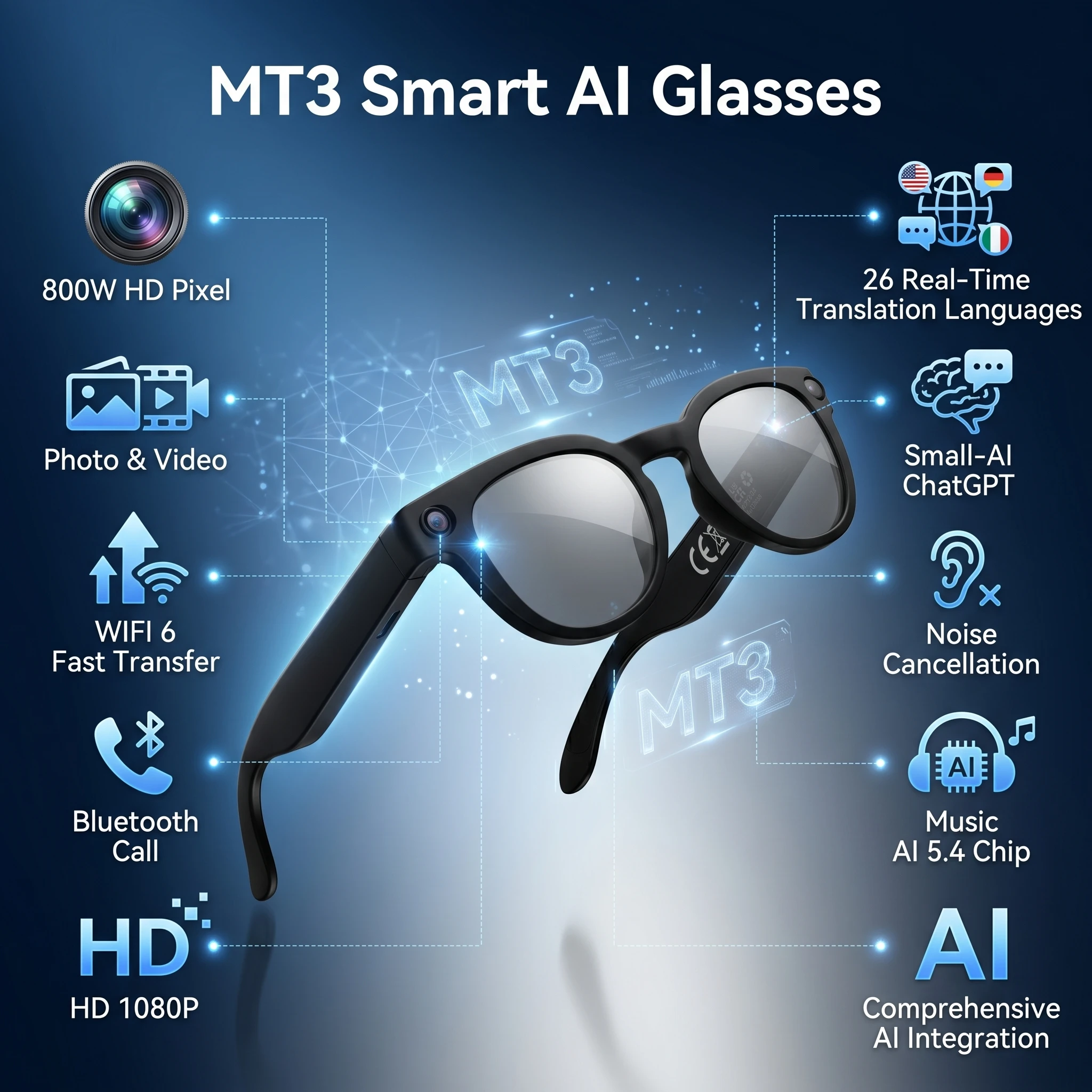 2026 New AI Smart Glasses with 800W HD Camera Video Audio Recording Waterproof Bluetooth 5.4 Smart Sunglasses Handsfree Call
2026 New AI Smart Glasses with 800W HD Camera Video Audio Recording Waterproof Bluetooth 5.4 Smart Sunglasses Handsfree Call