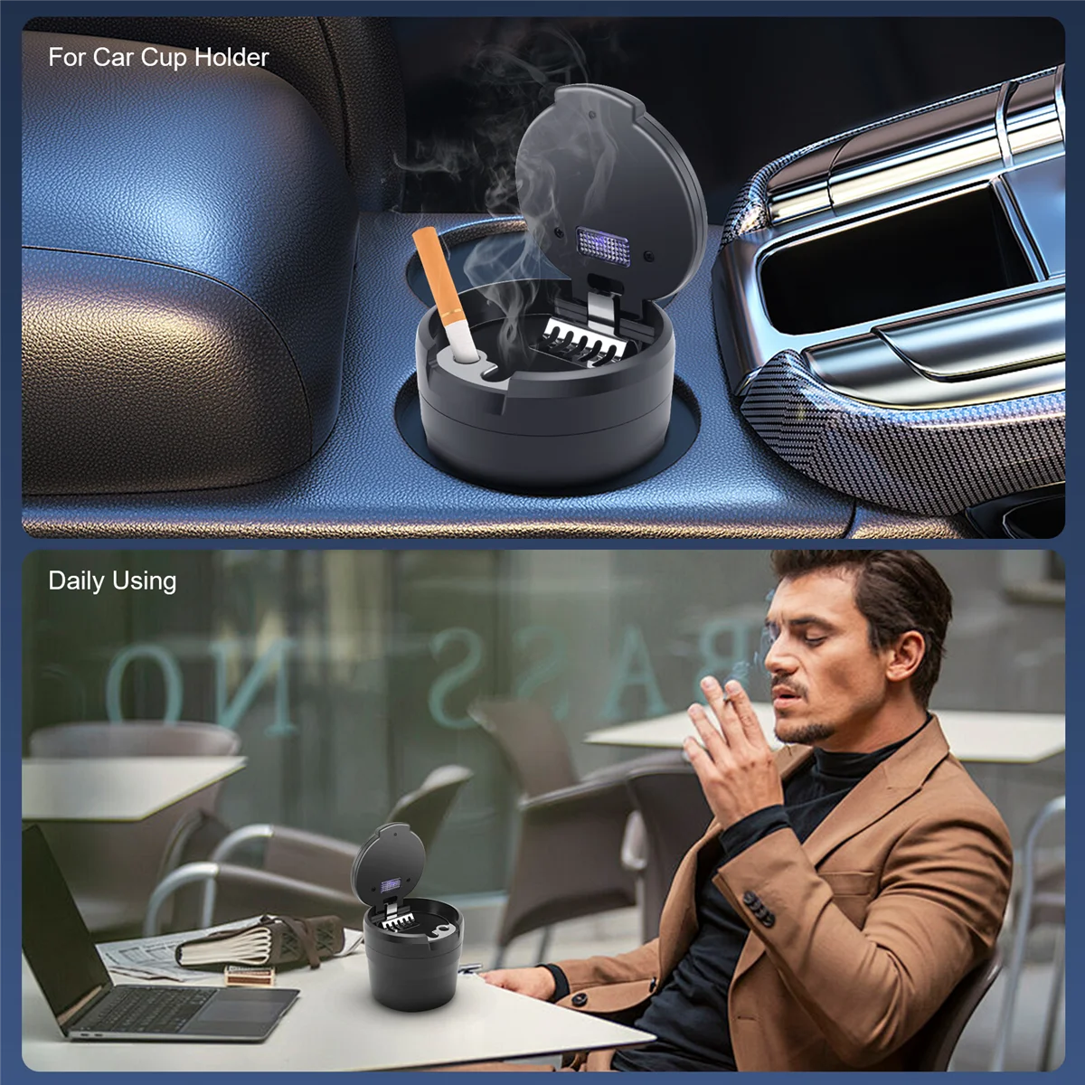 MARQ Portable Ashtray with LED Light Auto Moke Cup Holder Ash Tray for Car Smokeless Ashtrays Car Accessories,Black
MARQ Portable Ashtray with LED Light Auto Moke Cup Holder Ash Tray for Car Smokeless Ashtrays Car Accessories,Black