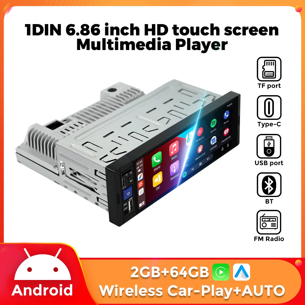Navifly 6.86" HD Touch Screen Android 2G+32G Universal 1Din Car Radio Stereo Multimedia Automotivo Wireless Carplay Android Auto
Navifly 6.86" HD Touch Screen Android 2G+32G Universal 1Din Car Radio Stereo Multimedia Automotivo Wireless Carplay Android Auto