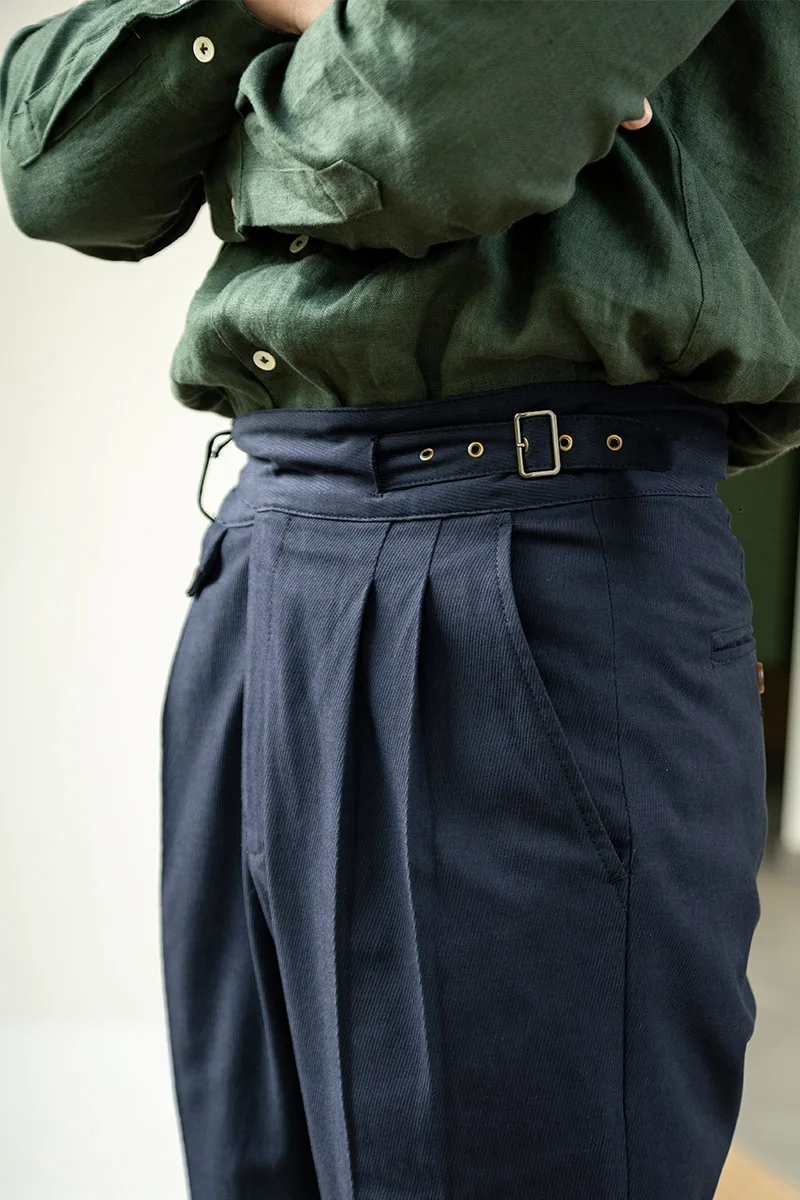 Navy Blue Sky Silk Cotton Gurkha Casual Pants Cavalry Twill Micro Cone Slimming Western Pants Nine Quarter Pants
Navy Blue Sky Silk Cotton Gurkha Casual Pants Cavalry Twill Micro Cone Slimming Western Pants Nine Quarter Pants