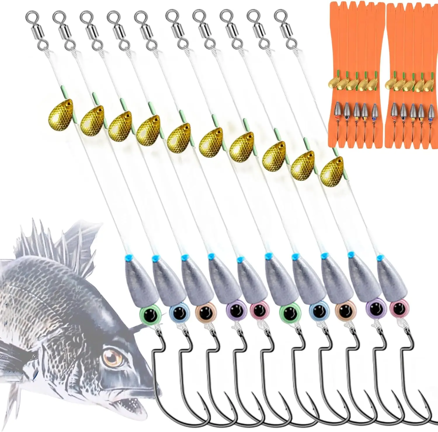 Fishing Texas Rig Kit 10pcs: Bullet Weights, Worm Hooks, Spinner Blades, Carbon Line for Bass Saltwater Freshwater
Fishing Texas Rig Kit 10pcs: Bullet Weights, Worm Hooks, Spinner Blades, Carbon Line for Bass Saltwater Freshwater
