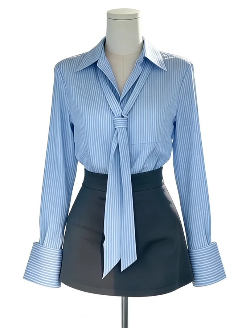 Chic Korean Style Striped Sash Blouse And Skirt Commute Anti-Aging Two-Piece Set for Women Spring Fashion Ensemble
Chic Korean Style Striped Sash Blouse And Skirt Commute Anti-Aging Two-Piece Set for Women Spring Fashion Ensemble