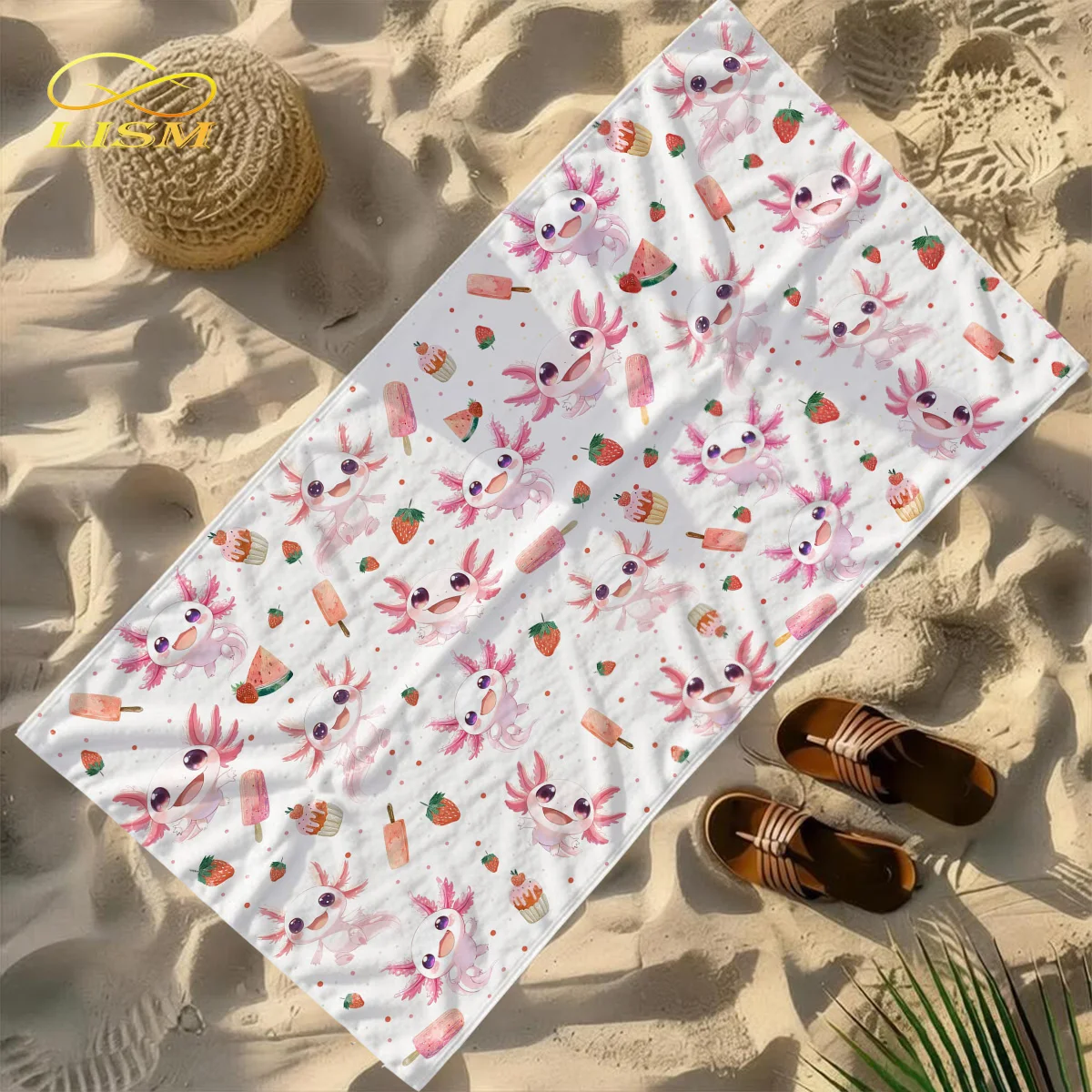 LISM Axolotl Print Beach Towel: Cute Pink Axolotls with Summer Sweets, Ultra-Soft Absorbent, Versatile for Beach, Picnic
LISM Axolotl Print Beach Towel: Cute Pink Axolotls with Summer Sweets, Ultra-Soft Absorbent, Versatile for Beach, Picnic