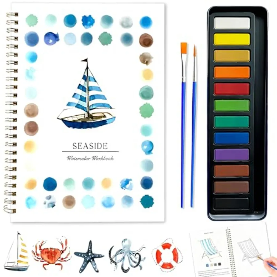 Watercolor Workbook for Beginners, Multi-Theme Designs, with 12-Color Palette and 2 Brushes, Professional Bleed-Resistant Paper
Watercolor Workbook for Beginners, Multi-Theme Designs, with 12-Color Palette and 2 Brushes, Professional Bleed-Resistant Paper