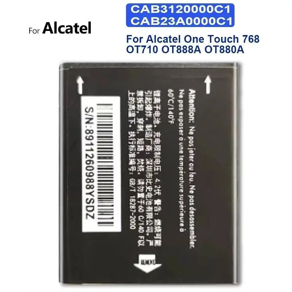 Mobile Phone Battery CAB3120000C1 CAB23A0000C1 1500Mah For Alcatel One Touch 768 OT800 OT710 OT880A OT888A OT-710D OT-768T
Mobile Phone Battery CAB3120000C1 CAB23A0000C1 1500Mah For Alcatel One Touch 768 OT800 OT710 OT880A OT888A OT-710D OT-768T
