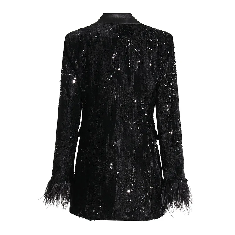 Fashion Sequin Black Blazer Women New Autumn Long Sleeve Patchwork Feather Cuff Suit Coat s753
Fashion Sequin Black Blazer Women New Autumn Long Sleeve Patchwork Feather Cuff Suit Coat s753