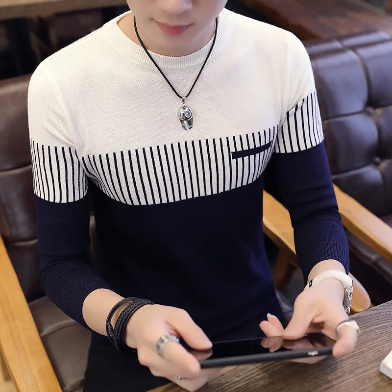 Men's Long Sleeve Round Neck Color Block Vertical Striped Sweater Korean Style Pullover Knitwear
Men's Long Sleeve Round Neck Color Block Vertical Striped Sweater Korean Style Pullover Knitwear