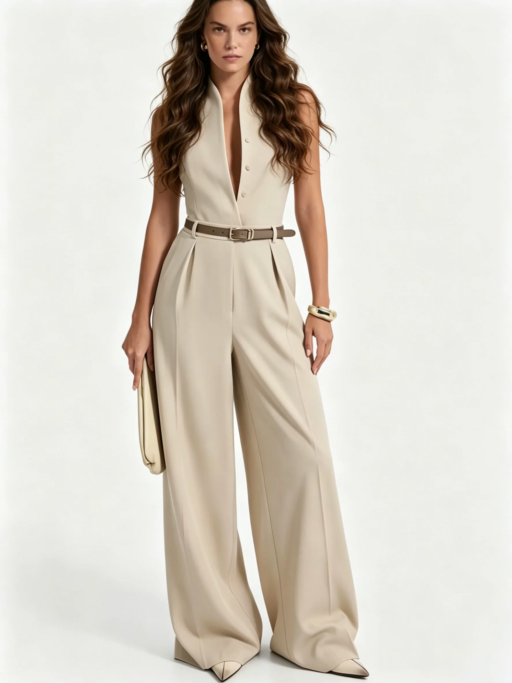 LIMO Halter Neck Button Deep V Jumpsuit Women Belted High Waist Wide Leg Formal Romper
LIMO Halter Neck Button Deep V Jumpsuit Women Belted High Waist Wide Leg Formal Romper