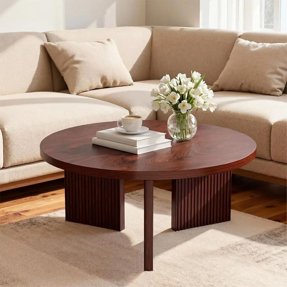 35 Round Wooden Coffee Table with Thick Smooth Surface and X-Leg Design for Living Room or Office
35 Round Wooden Coffee Table with Thick Smooth Surface and X-Leg Design for Living Room or Office