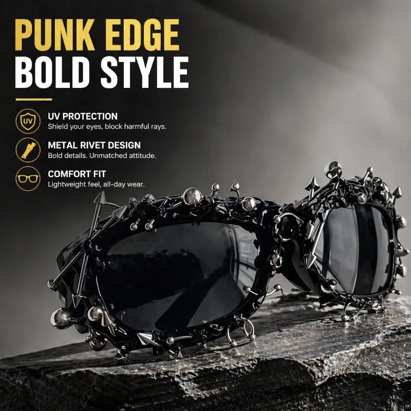 Gothic Punk Metal Spike Sunglasses Women Men Dark Aesthetic Spiky Studded Sun Glasses Cyberpunk Rave Party Eyewear Luxury Shades
Gothic Punk Metal Spike Sunglasses Women Men Dark Aesthetic Spiky Studded Sun Glasses Cyberpunk Rave Party Eyewear Luxury Shades