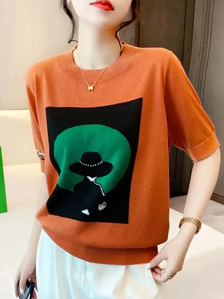 Korean Style Retro Women's Loose Round Neck Short Sleeved Knit Top with Popular Color Contrast Print Personalized Summer Wear
Korean Style Retro Women's Loose Round Neck Short Sleeved Knit Top with Popular Color Contrast Print Personalized Summer Wear