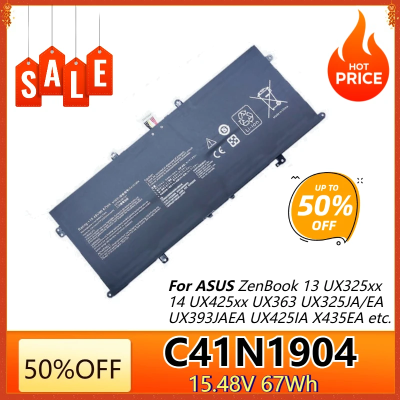 C41N1904 67Wh Laptop Battery for ASUS ZenBook 13 UX325xx UM325SA UX363EA 14 UX425xx UM425IA UX371EA UX391UA UX393xx S435EA UX363
C41N1904 67Wh Laptop Battery for ASUS ZenBook 13 UX325xx UM325SA UX363EA 14 UX425xx UM425IA UX371EA UX391UA UX393xx S435EA UX363